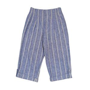 ALICE+OLIVIA High Rise Stripe Wide Leg Cropped Linen Cotton Pants Size 4 Blue